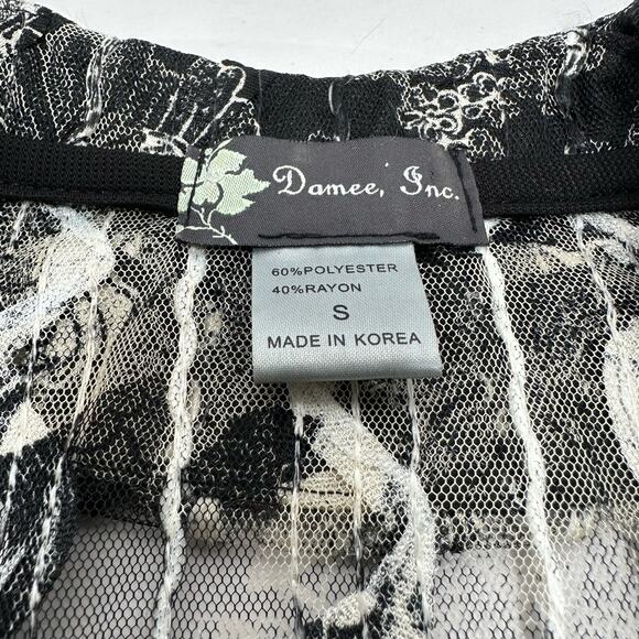 Damee, Inc Blouse Size Small Black and White Semi Sheer Button Up Avangard Top - Picture 8 of 13